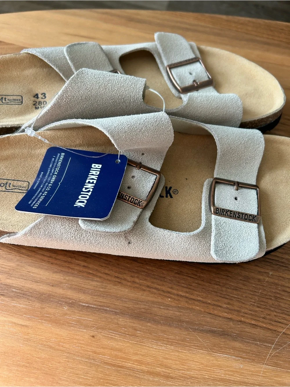 Birkenstock Sandals in Light Beige Suede with Copper Buckles